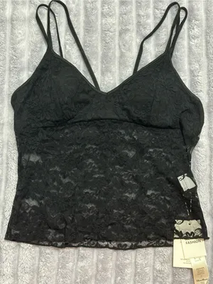Black Lace V-Neck Cami Slip - Elegant Women's Chemise thumbnail 1