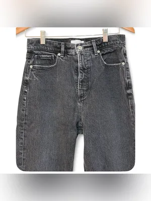LOFT The 90s Straight Leg Jeans Washed Black Distressed High Rise Size 27 Petite thumbnail 8