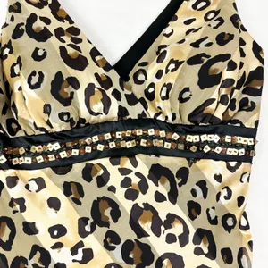 Vintage Cache Y2K 100% Silk Leopard Print Beaded Hankerchief Hem Tank Top Size 2 thumbnail 3