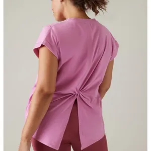 Athleta M Outbound Twist Tee Shirt Top Supima Cotton Size Medium Maritima Pink thumbnail 5