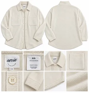 Aerie Cream Cozy Knit Shirt Jacket Button Front Women’s M thumbnail 2
