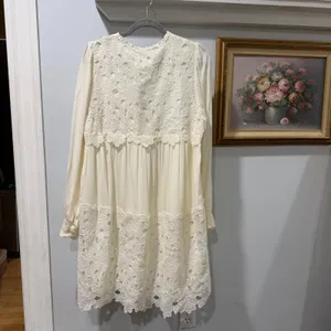 Anthropologie Ivory Lace Mini Dress‎ Large Boho Bridal Cottagecore Honeymoon thumbnail 2