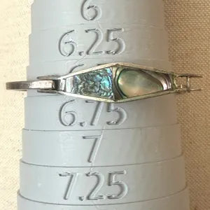 Vintage Mexico Alpaca Silver Abalone Shell Inlay Hinged Bangle Bracelet thumbnail 10