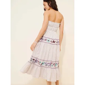 Free People Bohemian Embroidered Floral Kalani Strapless Midi Dress Size XL thumbnail 8