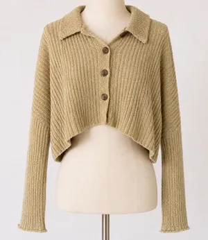 Urban Outfitters Oversized Cropped Cardigan Tan‎ Beige Ribbed Knit Sweater Small thumbnail 1