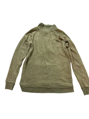 Maurices Olive Green Ribbed Corded Tie Neck Pullover Sweater Front Small Women's thumbnail 8
