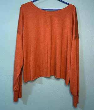 Rust Orange Long Sleeve Top with Cut Out Crop Casual Workout thumbnail 3