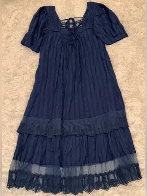 NEW Free People Calder Smocked Midi Blue Dress Sz S thumbnail 5