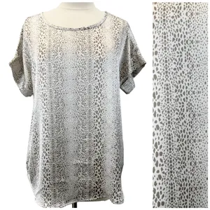 Entro Womens M Satiny Short Sleeve‎ Animal Print Top Shirt Taupe Cream Boho thumbnail 2