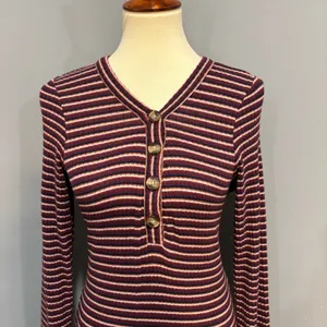 American Eagle Striped Ribbed Henley Sweater Dress Fall Grunge Y2K M thumbnail 3