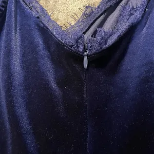 Lulus Dress Womens Small Velvet Velour Navy Blue Lace Babydoll Knee Romantic thumbnail 5