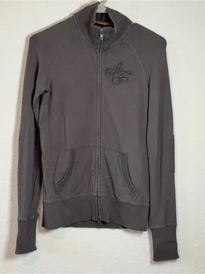 Y2K Abercrombie & Fitch Gray Full-Zip Hoodie Patchwork Embroidered thumbnail 2