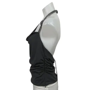 NEW Zara Black Halter Cowl Neck Silver Glitter Strap Open Back Blouse Top Size S thumbnail 2