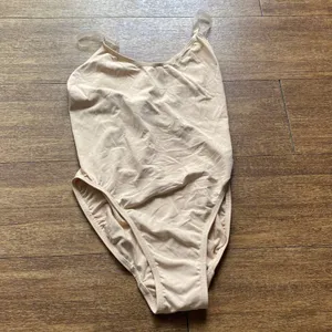 Capezio Nude Leotard Clear Straps Tan Bodysuit Gymnastics Dance Sz Medium thumbnail 3
