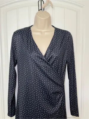 Ann Taylor Small Navy White Faux Wrap Classic Midi Lined Dress Minimalist Retro thumbnail 4