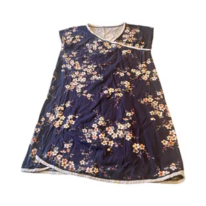 Garnet Hill Organic Cotton Navy Cherry Blossom Floral Cap Sleeve‎ Dress M thumbnail 1