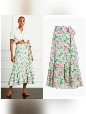 Hill House Mirabel Midi Wrap Skirt Pink Roses thumbnail 2