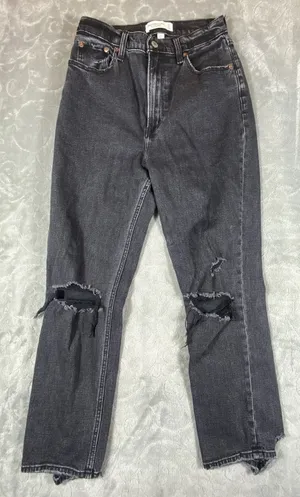 Abercrombie & Fitch 90s Ankle Straight Jeans Womens Sz 4‎ Ultra High Rise Rips thumbnail 1