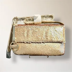 New Nicole‎ Miller Gold Sequin Shoulder Bag Clutch Evening Purse Holiday Party thumbnail 2