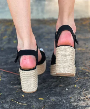 Black Espadrille Chunky Heel Wedge thumbnail 3