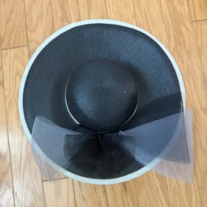 David M‎ Designer Luxury Old Money OS Black White Straw Hat Tulle Kentucky Derby thumbnail 5