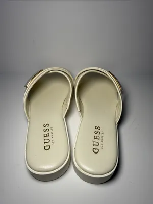 Guess Cream Crisscross Slide Sandals with Gold Accent thumbnail 5