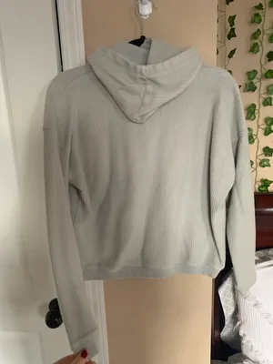 Aerie Sage Green Cropped Ribbed Hoodie thumbnail 3