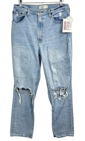 Abercrombie & Fitch 90s Straight Ultra High Rise Blue Distressed Jeans Sz 30 10 thumbnail 1