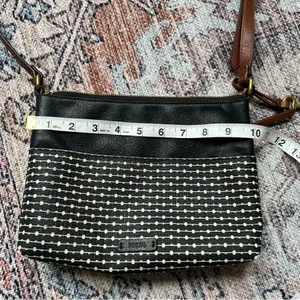Fossil Fiona Crossbody Bag Coated Canvas Key Print Stripe Black White Brown thumbnail 10