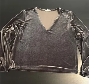 Madewell Velvet V-Neck Velvet Balloon Sleeve Top thumbnail 1