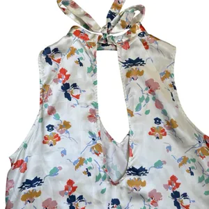 Floral Halter Neck Deep V-Neck Silky Blouse Shirt Summer Top‎ Vacation Sz Medium thumbnail 5