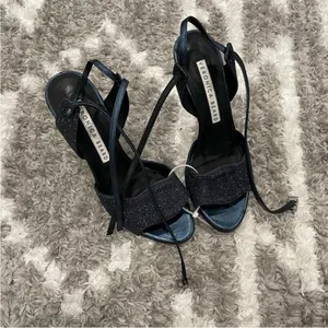 Veronica Beard Navy Blue Suma Glitter Heel Sandals 36.5 thumbnail 2