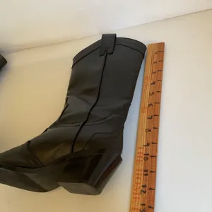 ZARA Women’s Black Western Cowboy Boots Size 37 US 6.5 Silver Metal Toe Y2K thumbnail 12