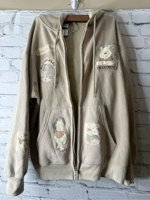 Women’s beige Winnie the Pooh zip front hoodie size medium thumbnail 4