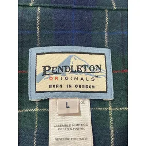 Pendleton Originals Wool Plaid Blazer Jacket Shacket Top L Green Blue Tartan 90s thumbnail 4