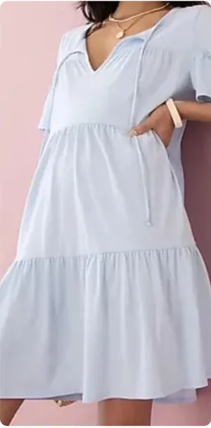 J.Crew Broken-in Jersey Tiered Mini Dress Light Blue thumbnail 1