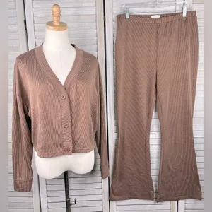 COLSIE Knit Lounge Set Pants & Cropped Button Front Top-Large thumbnail 1