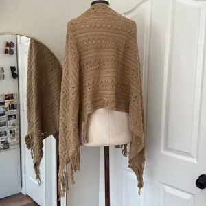 Cableknit fringe poncho Tan Size L thumbnail 3