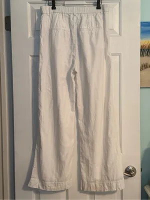 Abercrombie & Fitch Sloane Linen Blend Wide Leg Pants in White thumbnail 3
