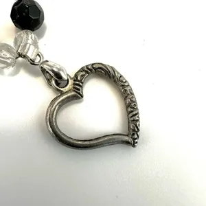 Silver tone and black beaded heart pendant necklace thumbnail 6