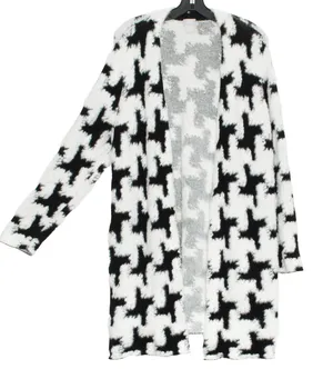 Chicos Cardigan Long Houndstooth Fuzzy Open Cottage Cozy Statement 1 Medium 8 thumbnail 1
