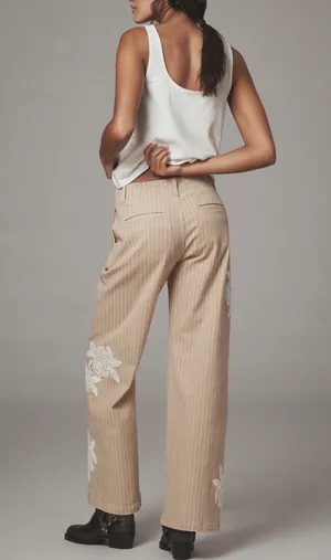Anthropologie Lace-Embellished Railroad Pants, Size 10 Tall thumbnail 5