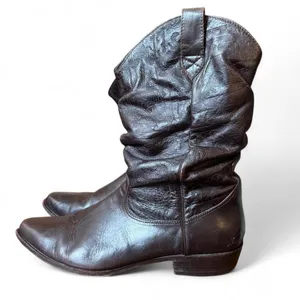 Vintage Brown Leather Slouchy Western Boots Made in Brazil Pointed Toe Boho 8 thumbnail 2
