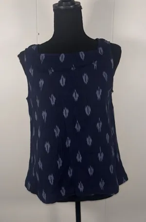 EILEEN FISHER Midnight Blue Cotton‎ Ikat Petal Sleeveless Shell Tank Top small thumbnail 1