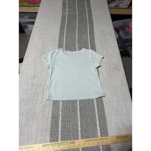 John Galt Brandy Melville Women Light Blue Ribbed Short Sleeve Baby Tee One Size thumbnail 4