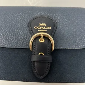 Coach Kleo Crossbody Navy Blue Suede Denim Leather Chain Gold Strap Mini Purse thumbnail 2