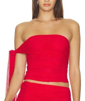 Majorelle red cropped tie front tube top M thumbnail 1