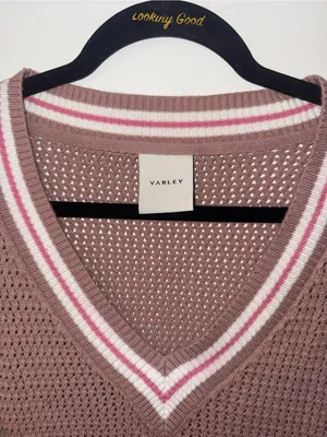 Varley Women’s V-Neck Knit Sweater Brown with Pink & White Detailing NWOT thumbnail 3