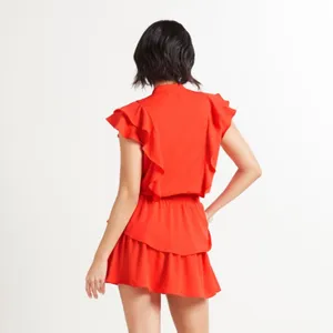 Revolve Amanda uprichard Baretta mini Dress v neck ruffle size small thumbnail 3