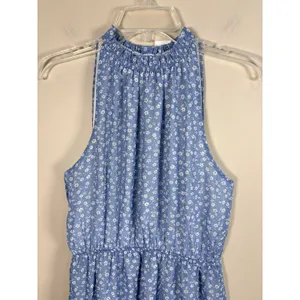 Love Ady NWT Blue Floral Halter Mini Dress Ruffle Hem Summer Sundress Size Large thumbnail 6